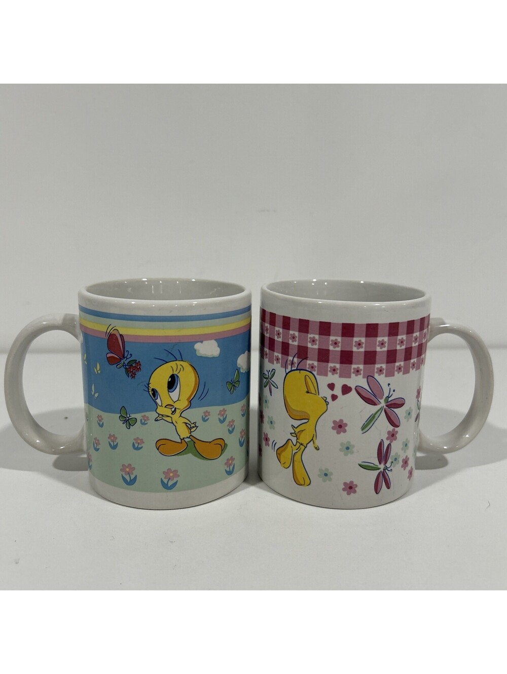 Looney Tunes Tweety Bird Coffee Mug Set Of 2 Butterfly&Flowers Cup Warner Bros